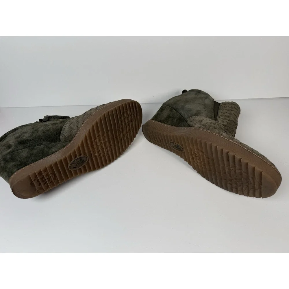 Sofft Slayton Olive Green Suede Leather‎ Wedge Ankle Boots 8.5M Womens